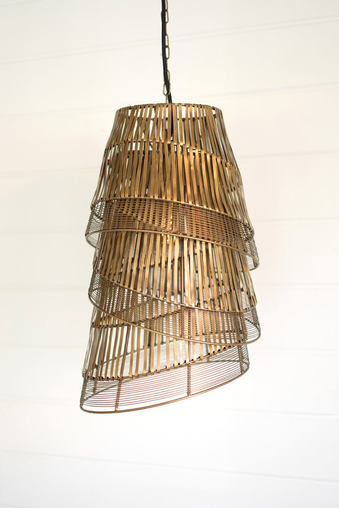 Iron pendant light with antique brass three layered ribbons - Bombay Mercantile