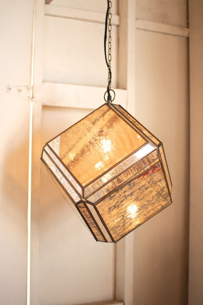 Glass and iron pendant light with antique mirrors - Bombay Mercantile