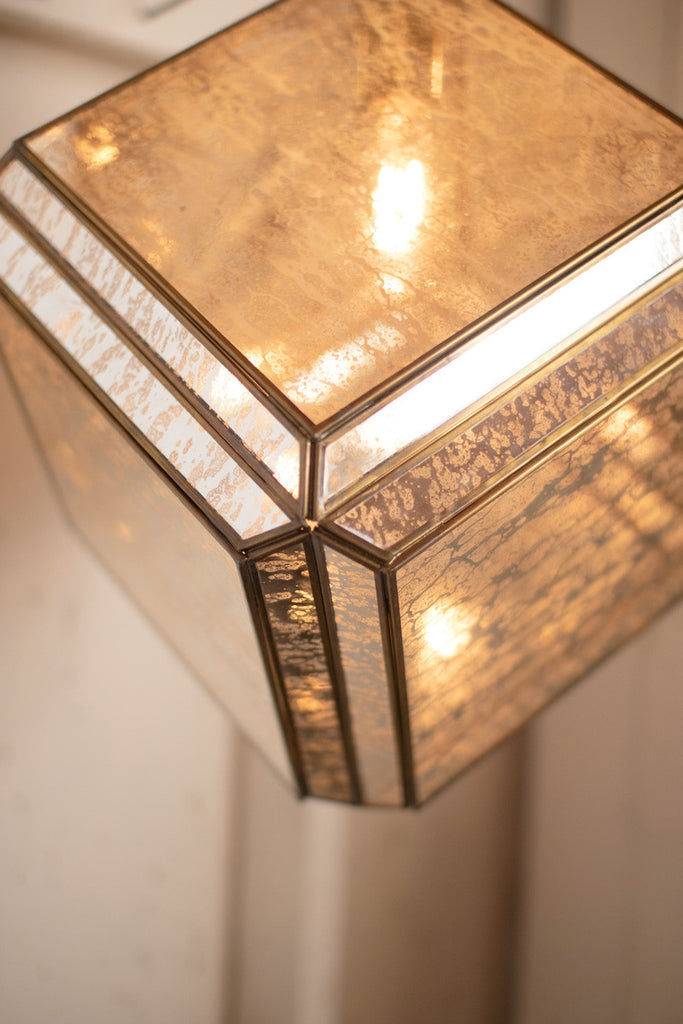 Glass and iron pendant light with antique mirrors - Bombay Mercantile