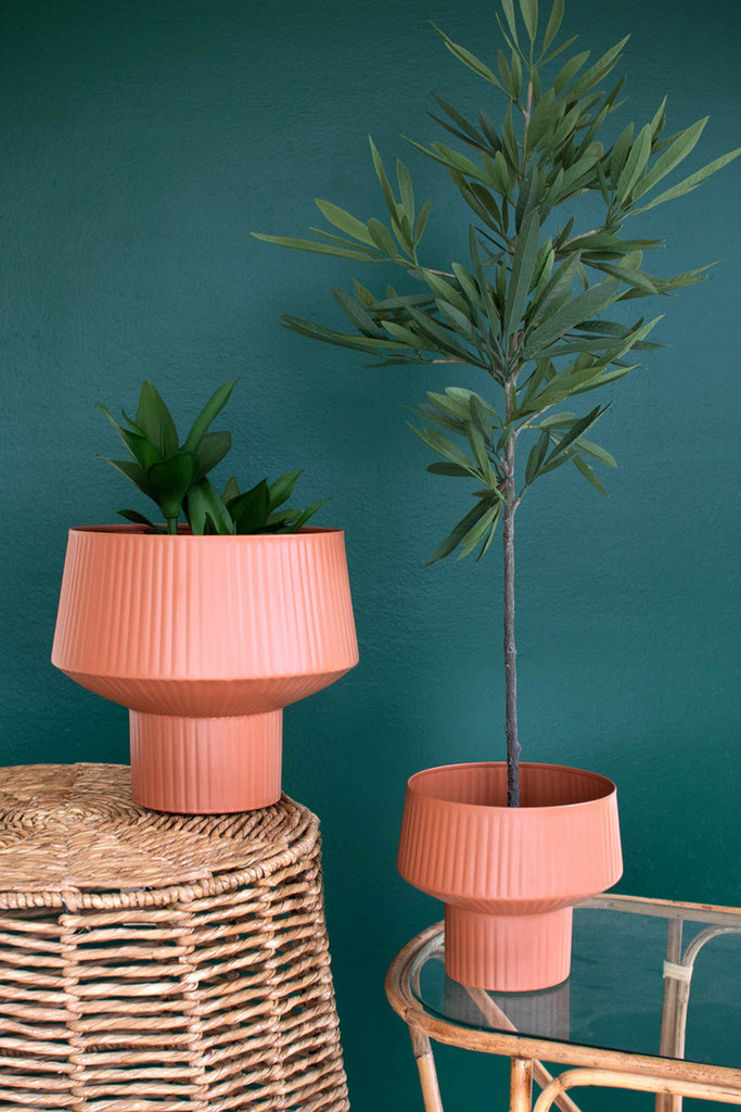 Set of 2 painted chalice metal planters - Bombay Mercantile