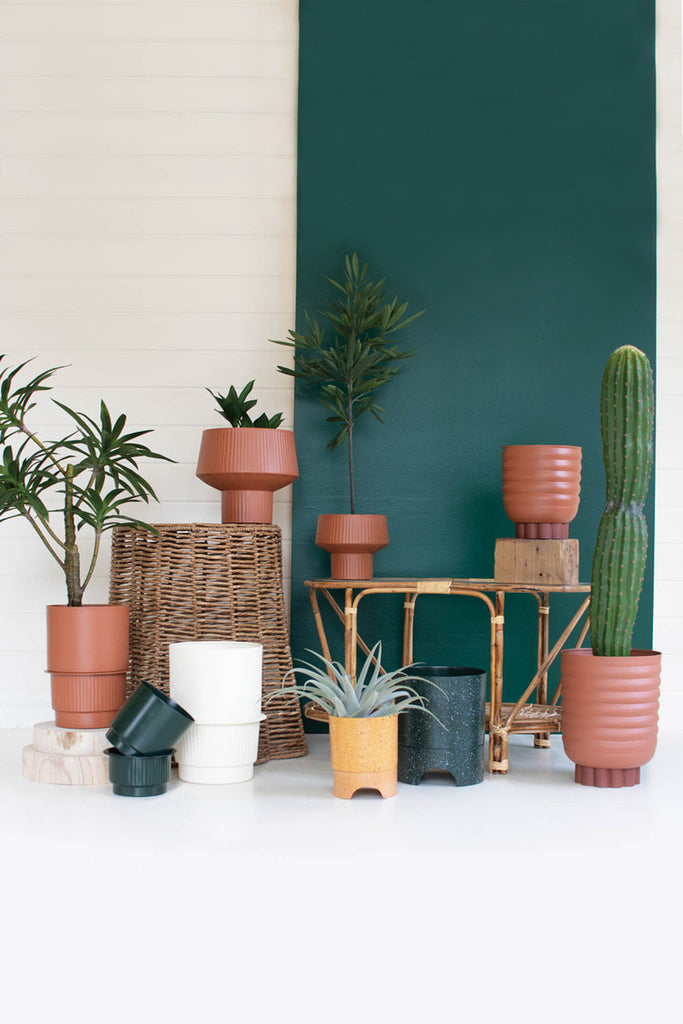 Set of 2 painted chalice metal planters - Bombay Mercantile