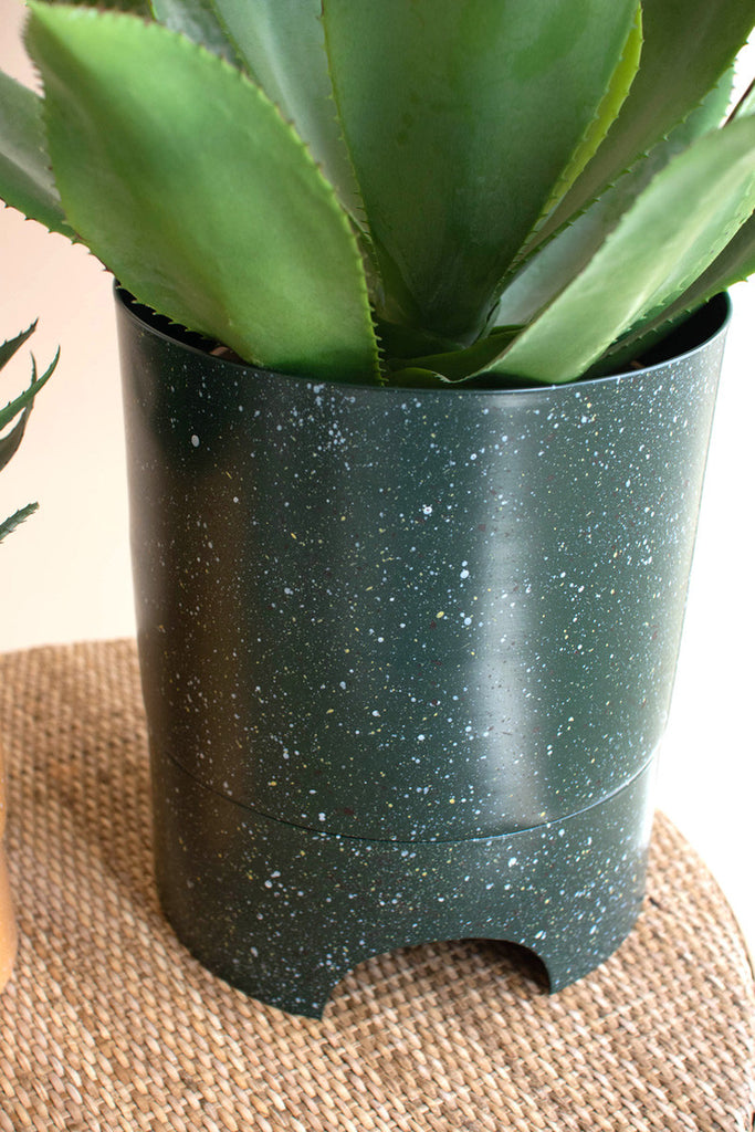 Set of 2 speckle painted metal planters with tray bottoms - Bombay Mercantile