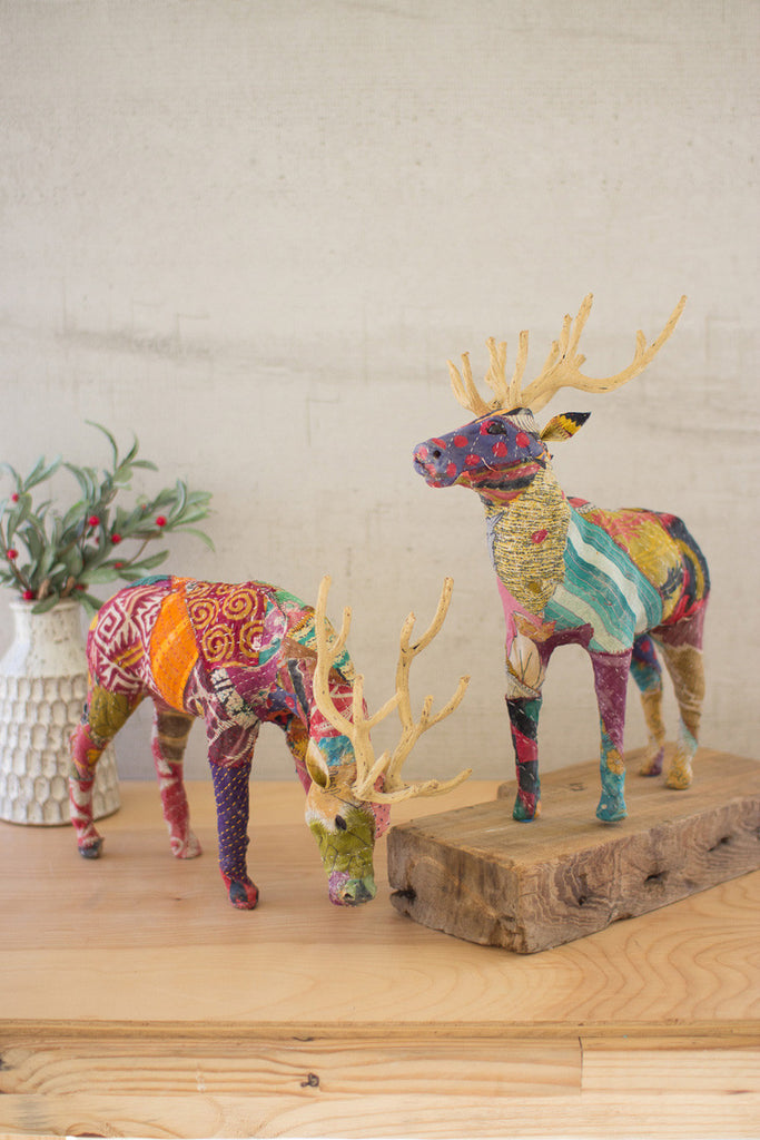 Kantha covered table top reindeer, set of 2 - The Nifty Decor