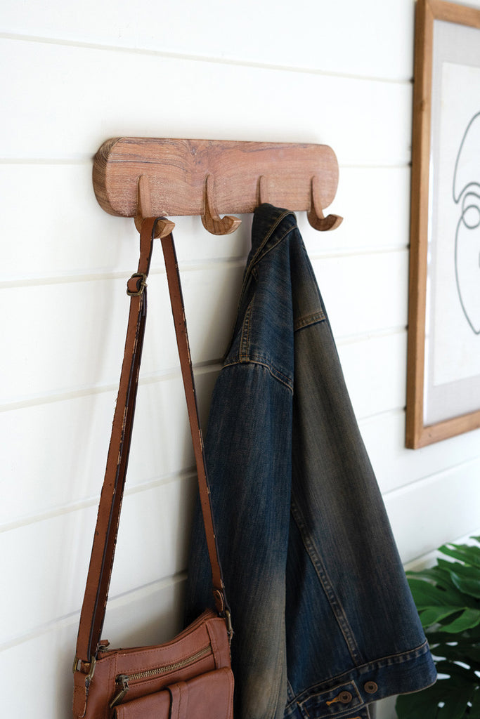 Reclaimed wooden four hook coat rack - Bombay Mercantile
