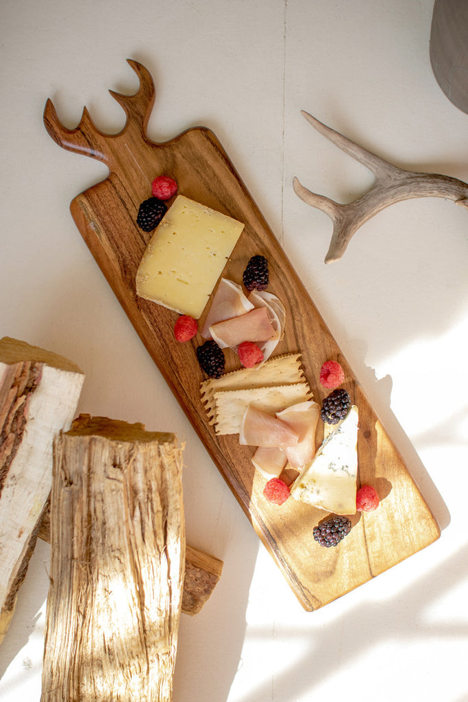 Acacia wood deer antler cutting board - Bombay Mercantile