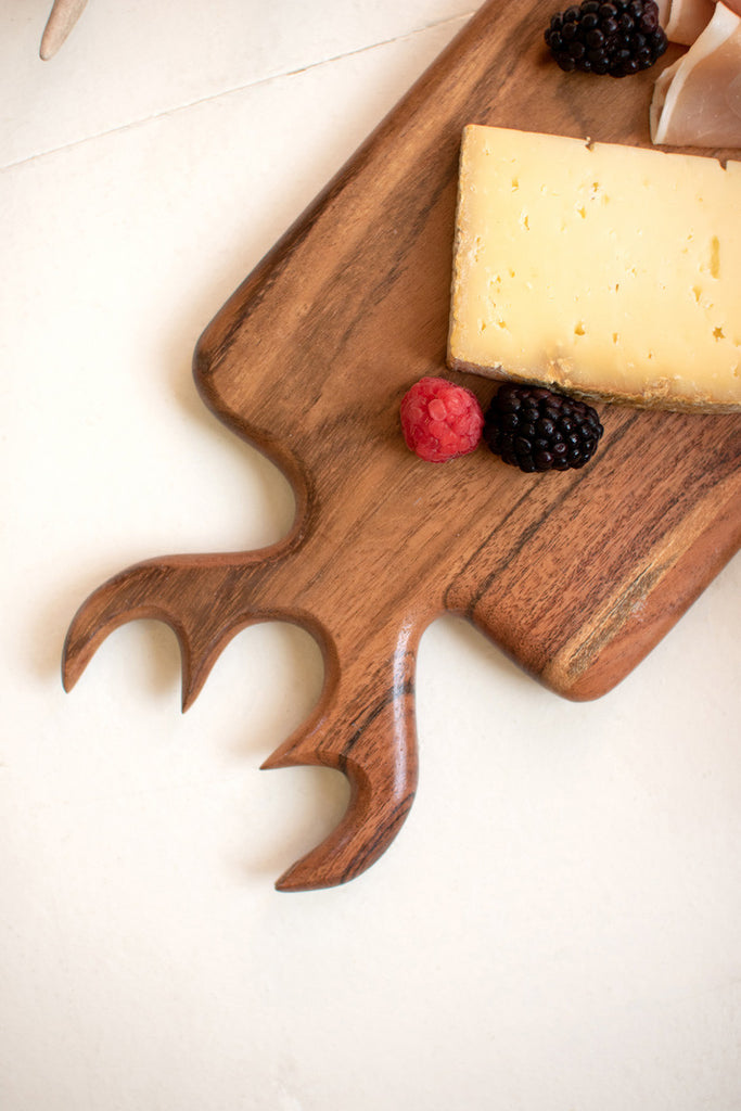 Acacia wood deer antler cutting board - Bombay Mercantile