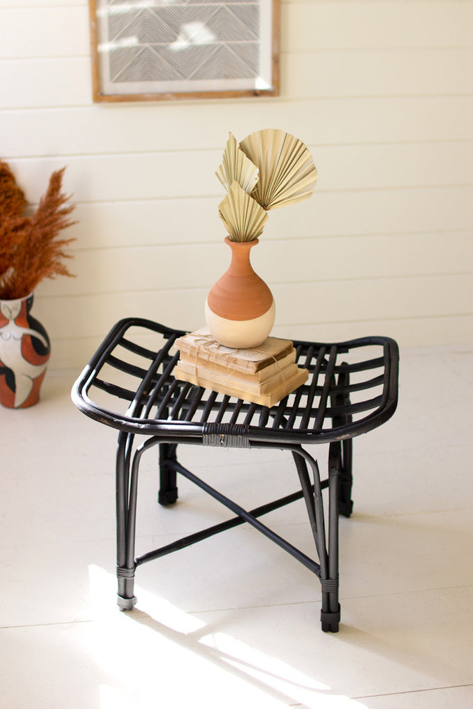 Black rattan foot stool - Bombay Mercantile