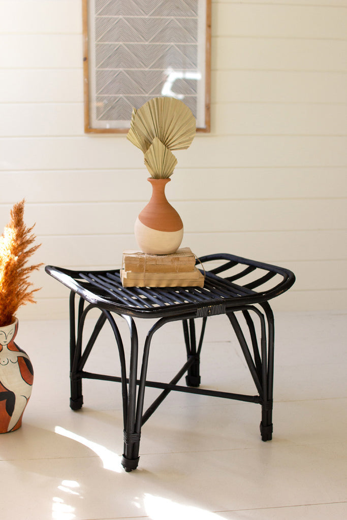 Black rattan foot stool - Bombay Mercantile