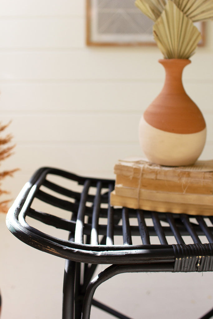 Black rattan foot stool - Bombay Mercantile