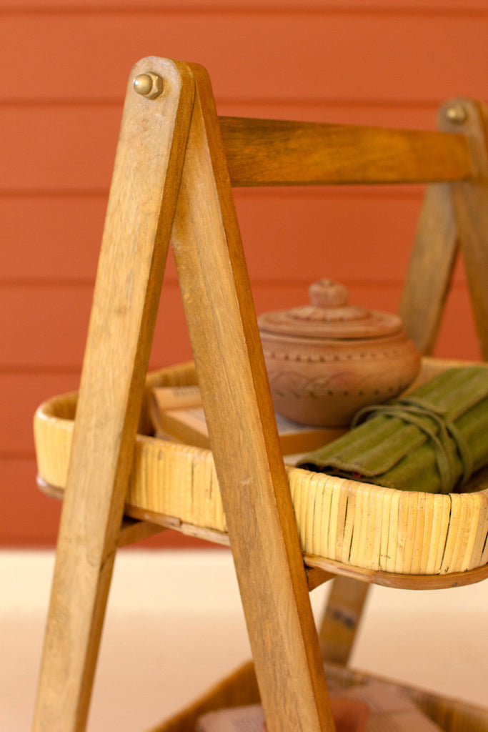 Rattan two-tiered display shelf - Bombay Mercantile