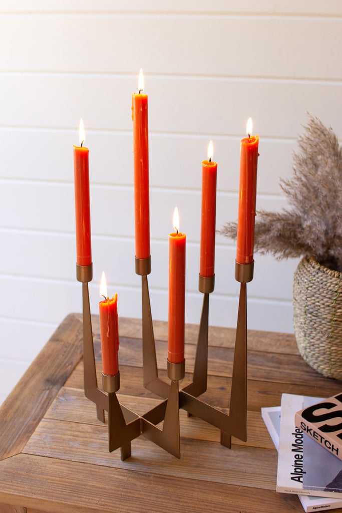 Iron taper candelabra with brass finish - Bombay Mercantile