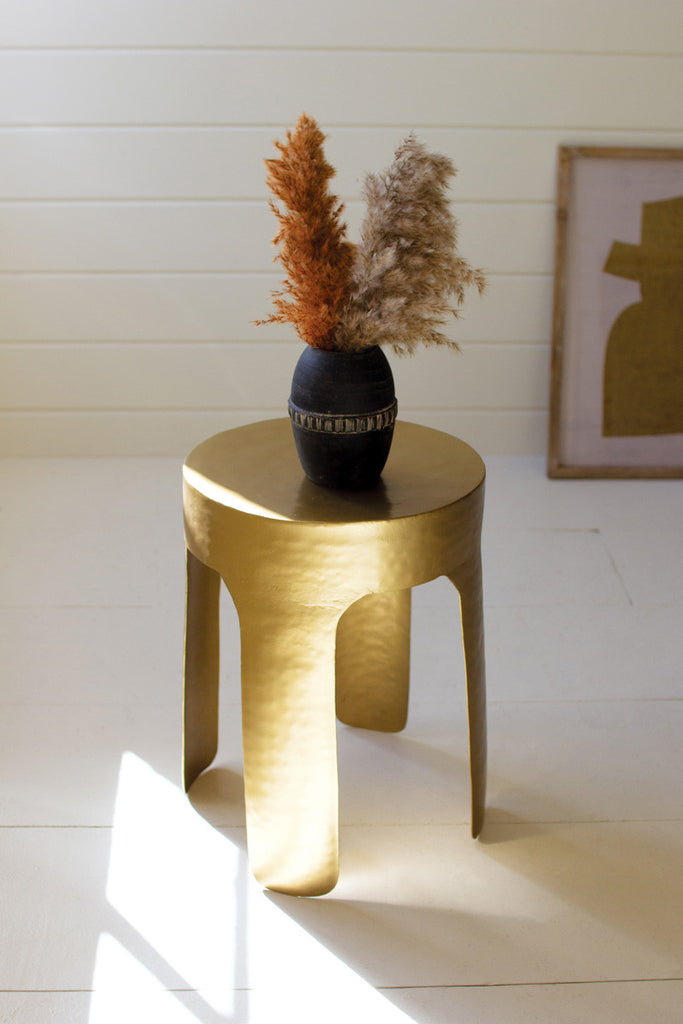 Iron stool with antique brass finish - Bombay Mercantile