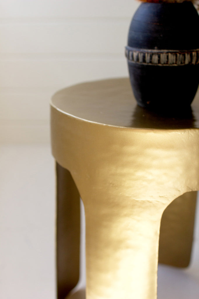 Iron stool with antique brass finish - Bombay Mercantile
