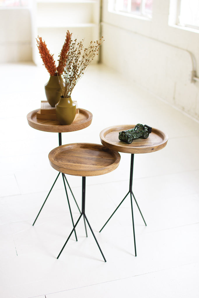Set of 3 wooden tables with metal legs - The Nifty Decor