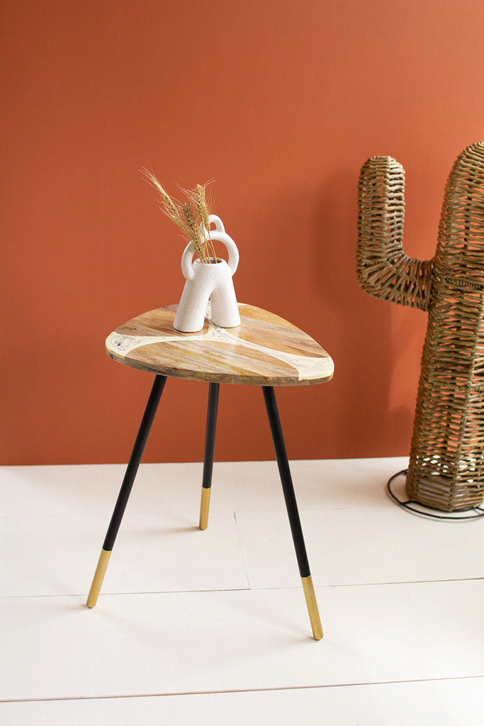 Accent table with wood and stone inlay top - The Nifty Decor