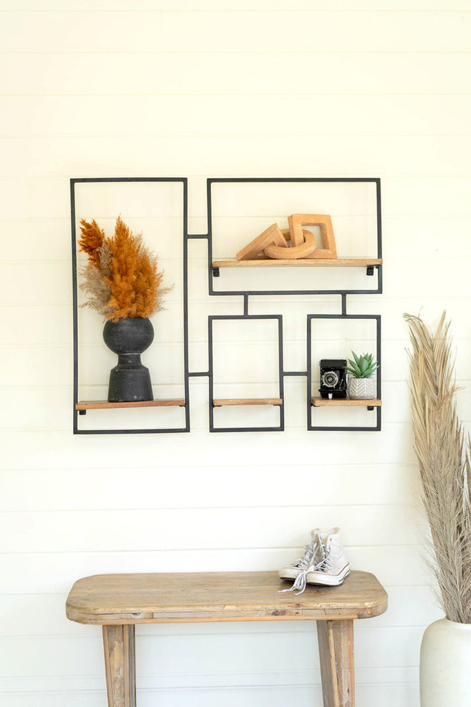 Four wooden shelves with iron frame - Bombay Mercantile