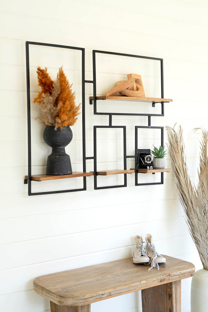 Four wooden shelves with iron frame - Bombay Mercantile