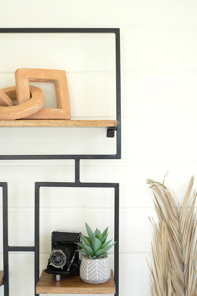 Four wooden shelves with iron frame - Bombay Mercantile