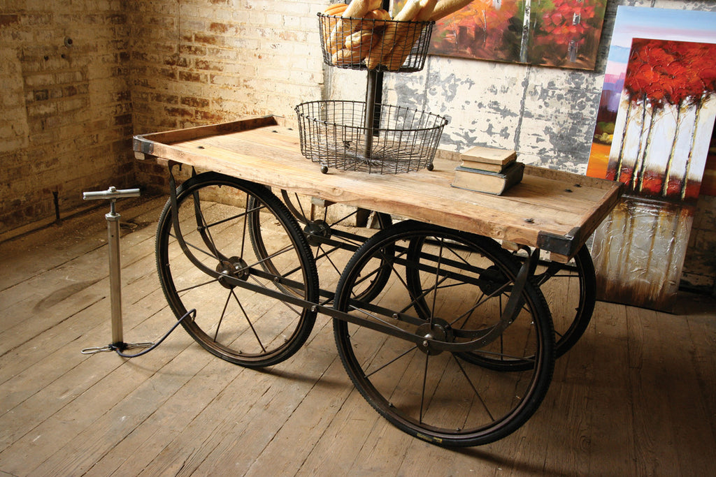 Rolling vendor cart with bicycle tire pump - The Nifty Decor