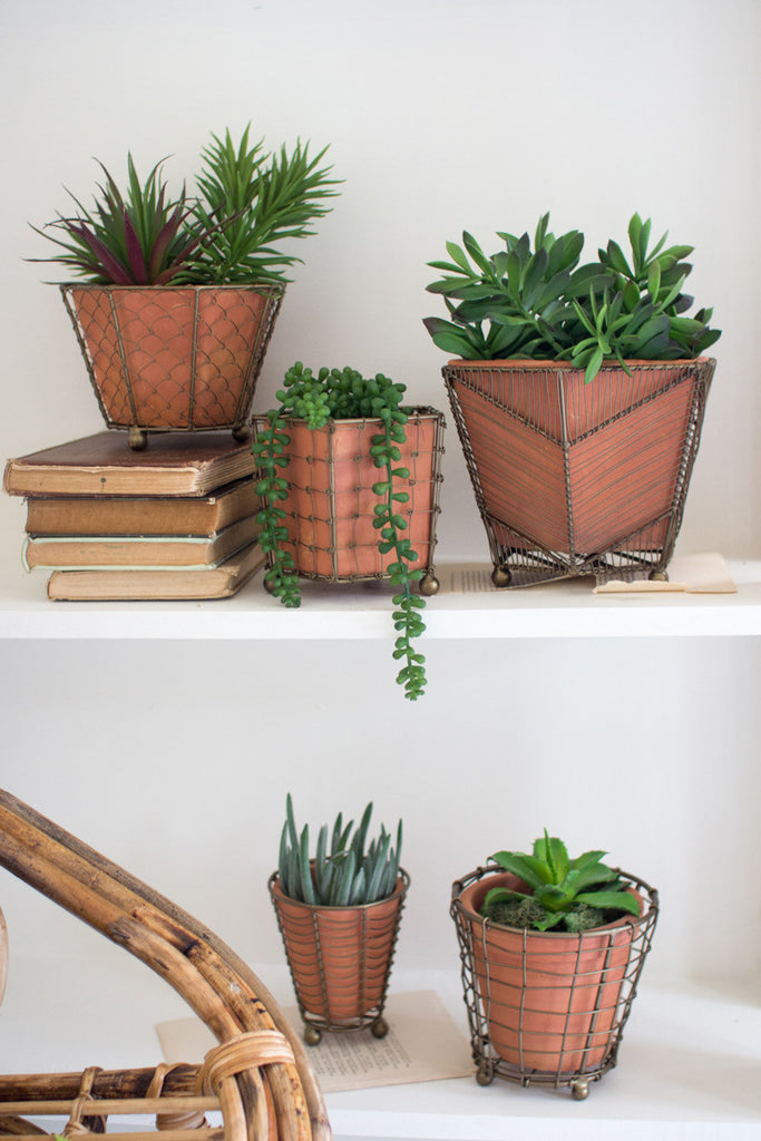 Planters with wire wrap, set of 5 - The Nifty Decor