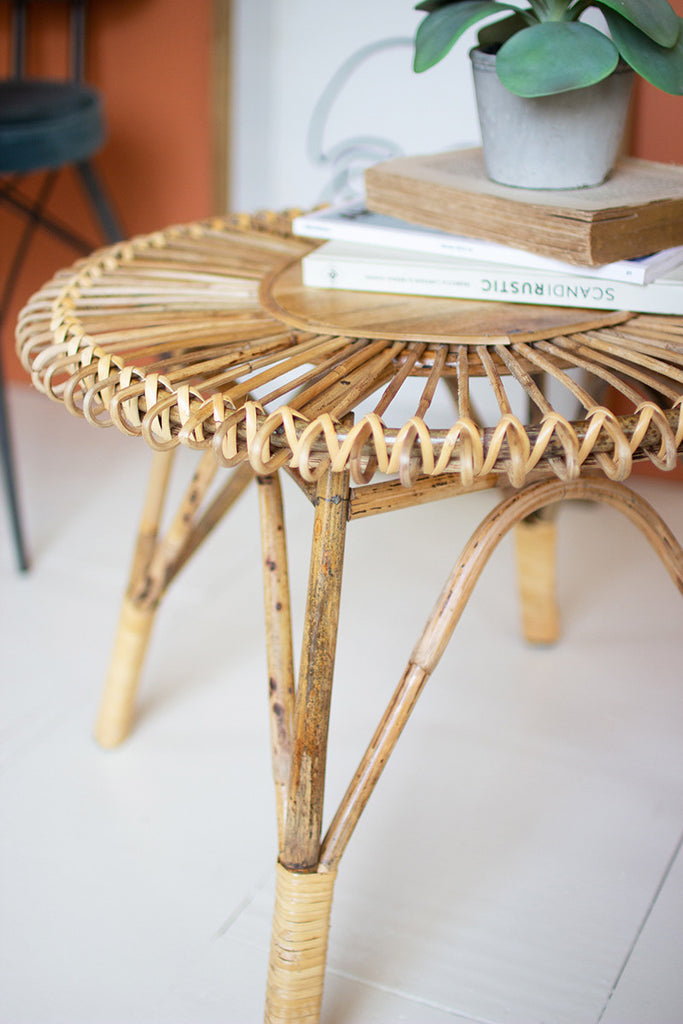 Round cane table with wood center - The Nifty Decor