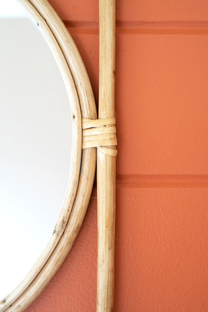 Cane mirror with towel holder - Bombay Mercantile