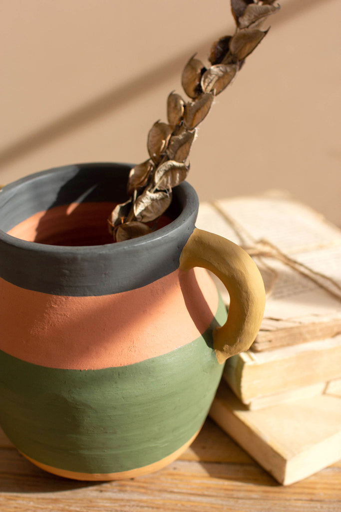 Set of 2 painted terracotta urns with handles - Bombay Mercantile