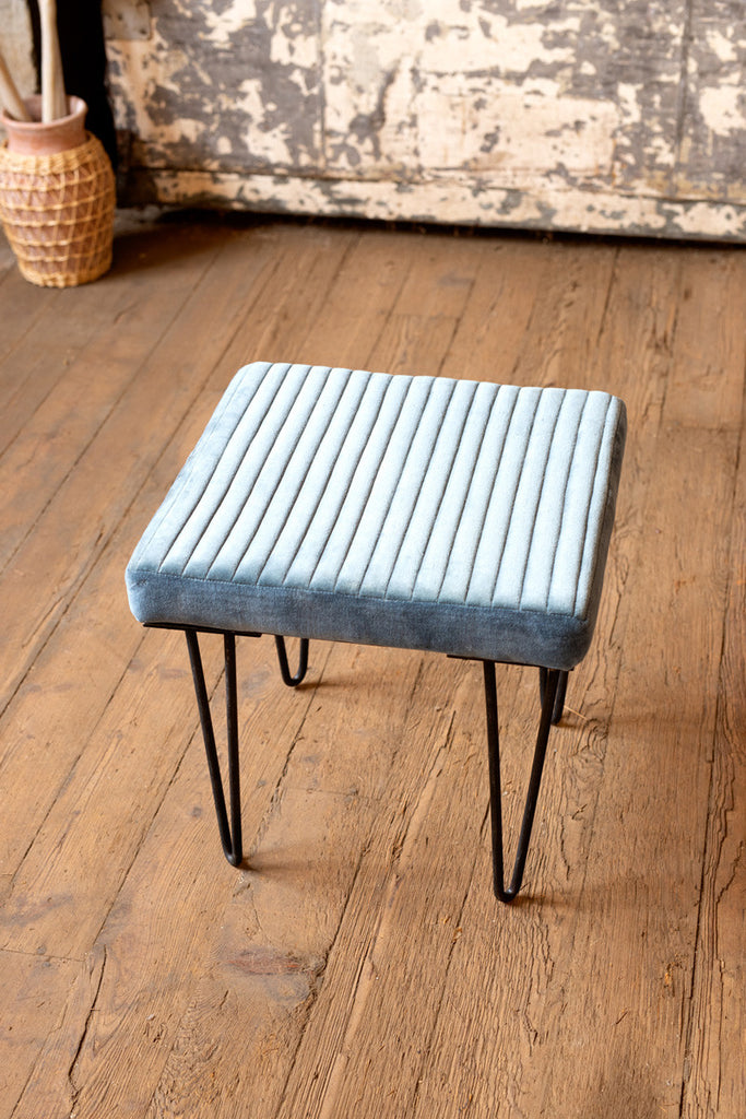 Channel stitch top stool \ steel blue - The Nifty Decor