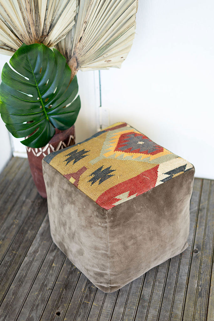 Brown velvet and kilim pouf - The Nifty Decor