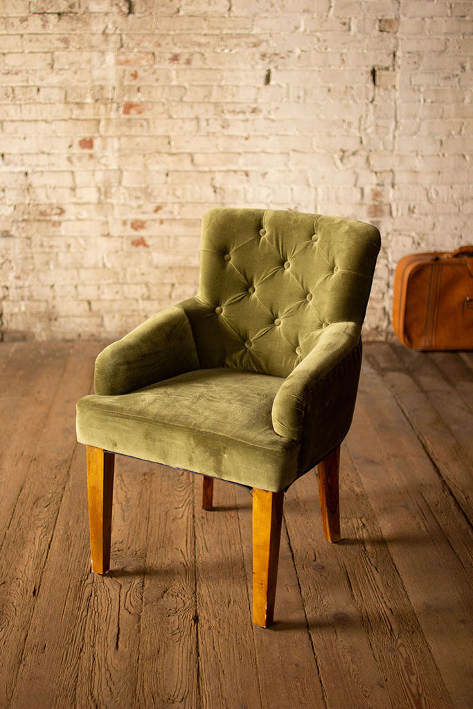 Velvet arm chairs- avocado - The Nifty Decor