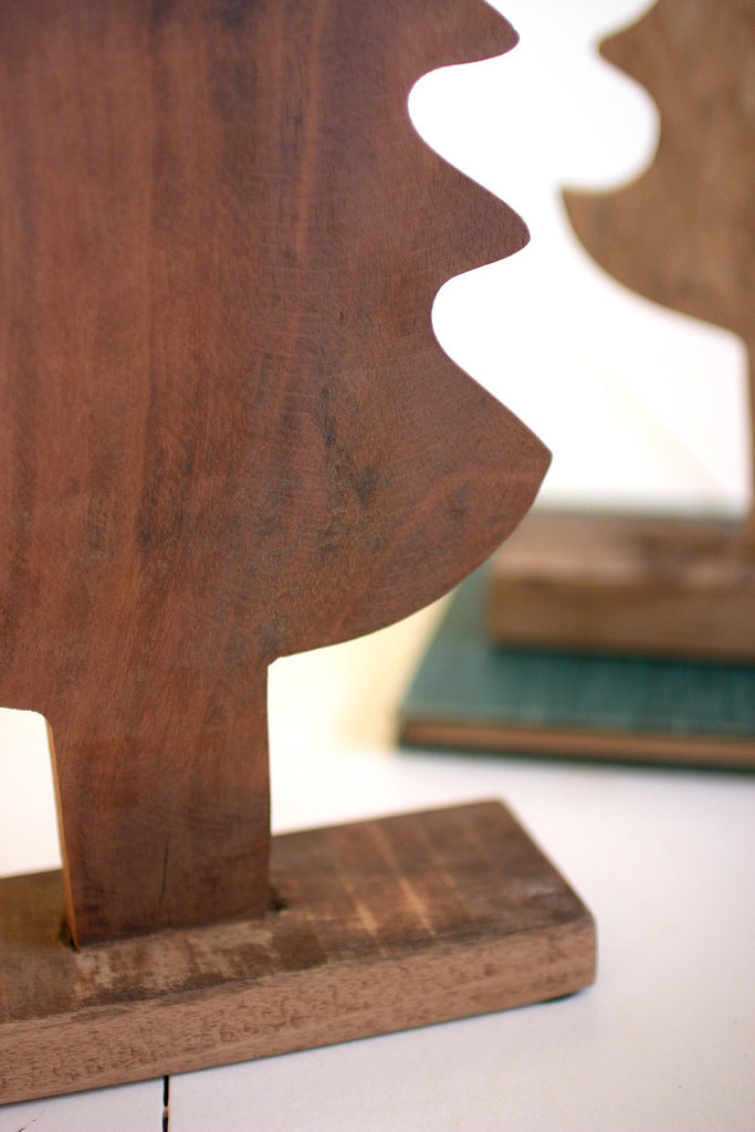 Set of 2 recycled wooden Christmas trees on bases - Bombay Mercantile