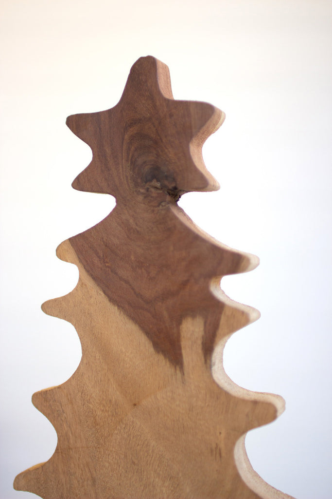 Set of 2 recycled wooden Christmas trees on bases - Bombay Mercantile