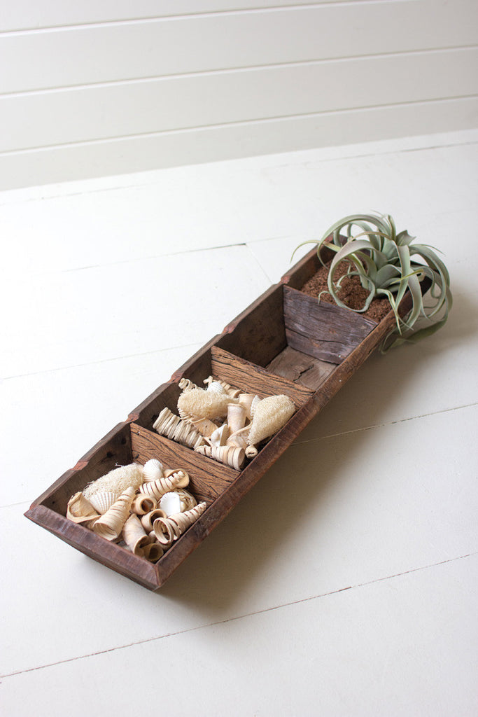 Four section recycled wood succulent tray - Bombay Mercantile