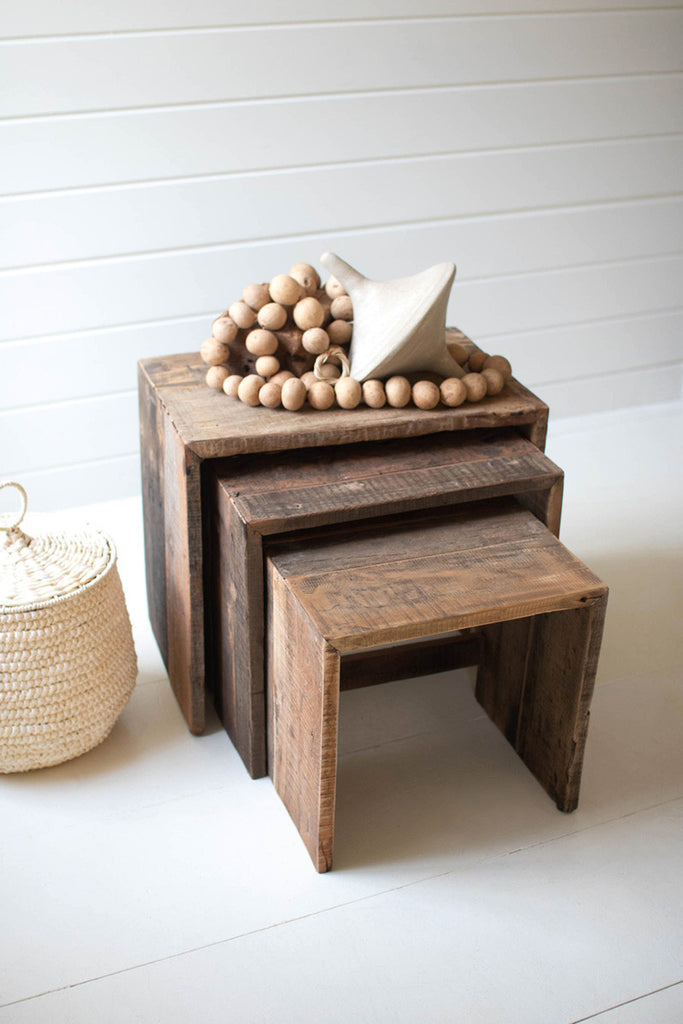 Set of 3 recycled wood nesting benches - Bombay Mercantile