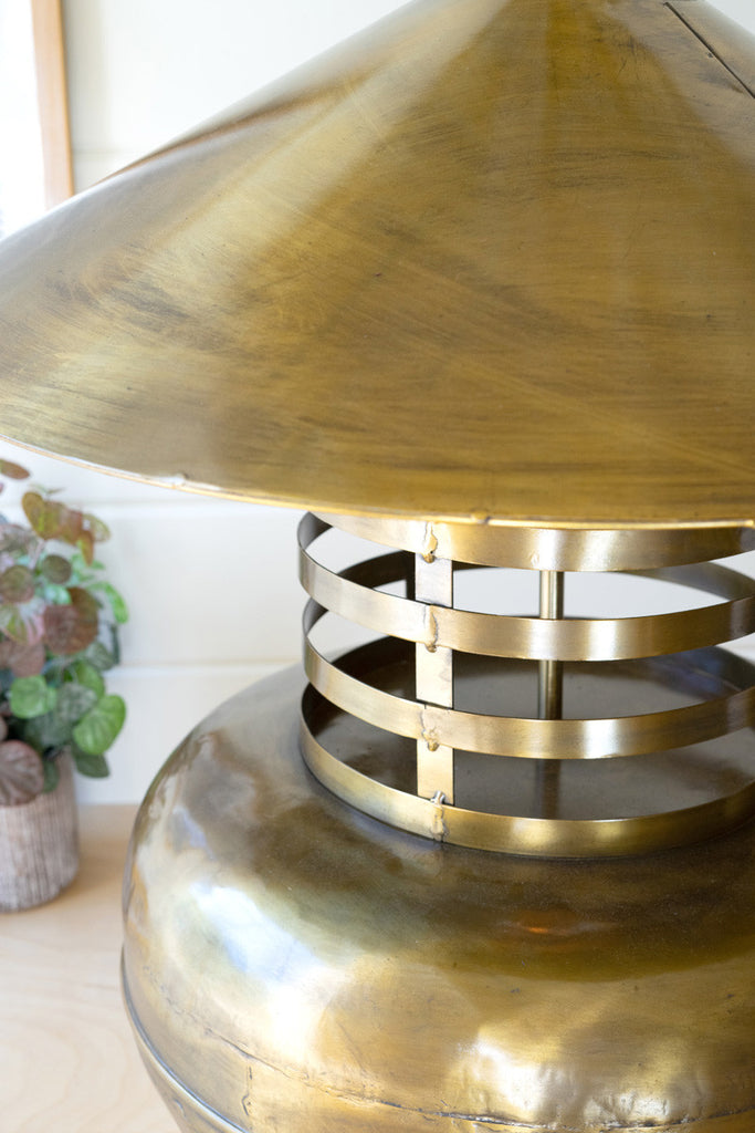 Antique brass table lamp with metal shade - Bombay Mercantile