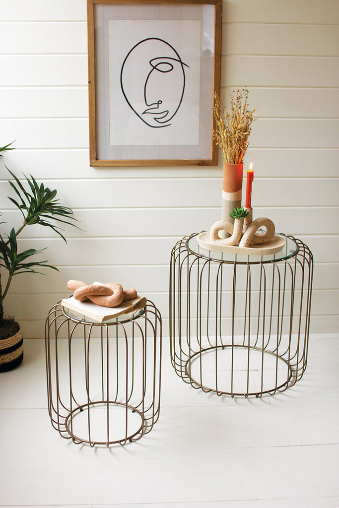 Wired tables with glass tops, set of 2 - The Nifty Decor