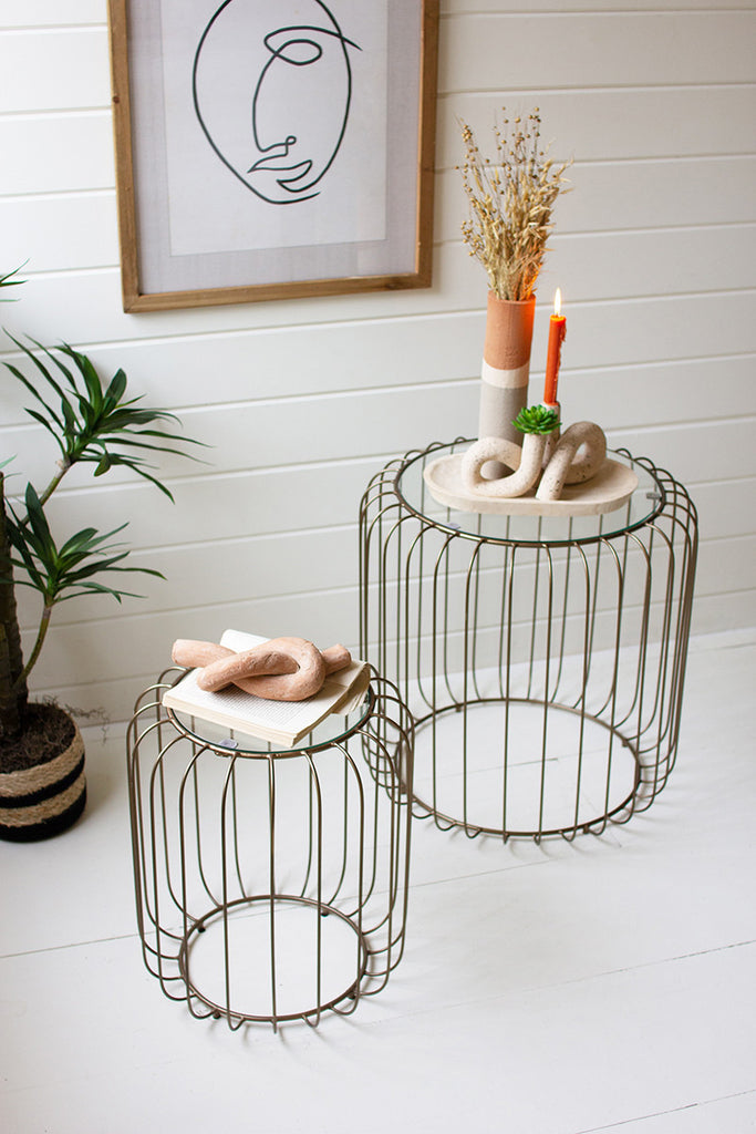 Wired tables with glass tops, set of 2 - The Nifty Decor