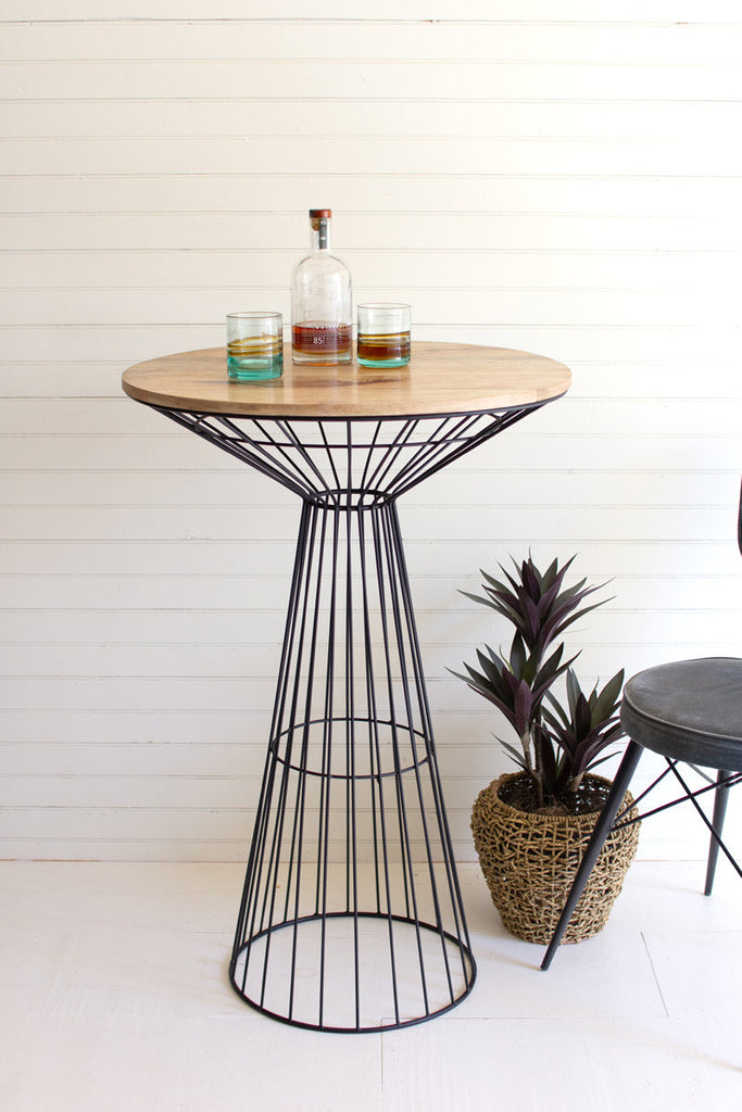 Iron bar table with round wooden top - Bombay Mercantile