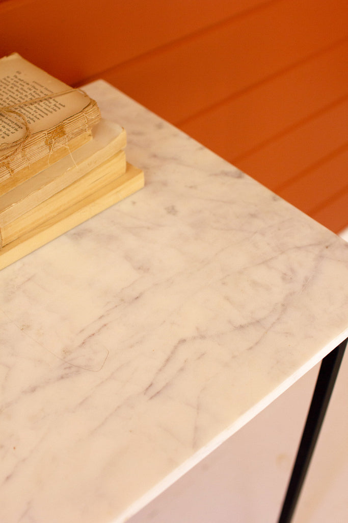 Iron console with black and white marble top - Bombay Mercantile