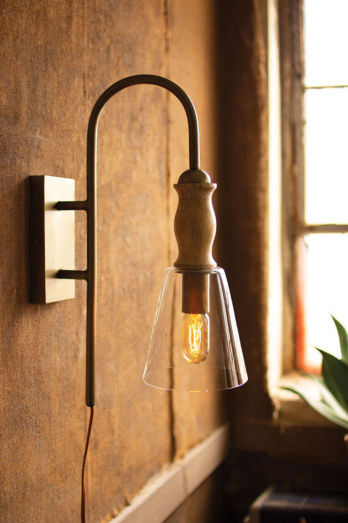 Metal wall lamp with wood & glass shade - The Nifty Decor