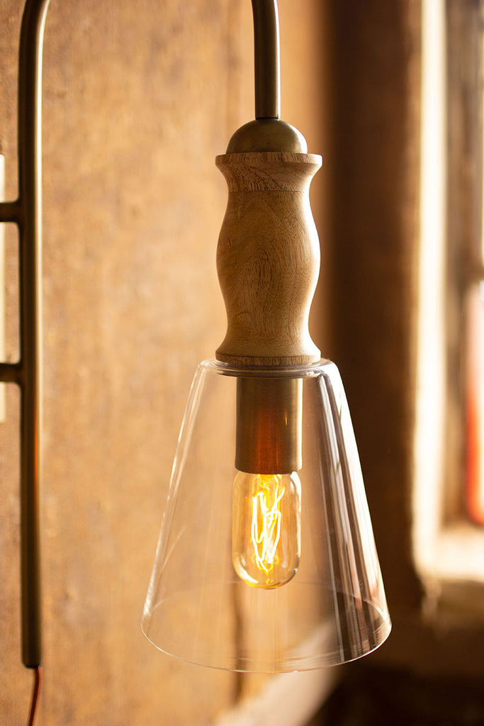 Metal wall lamp with wood & glass shade - The Nifty Decor