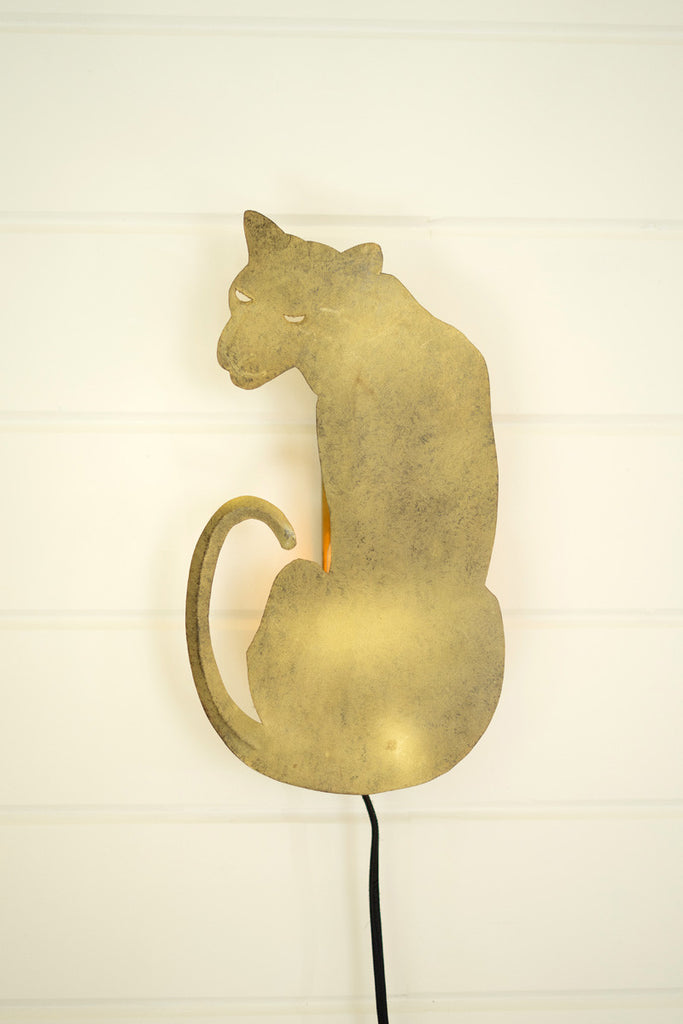 Antique brass tiger wall lamp - Bombay Mercantile