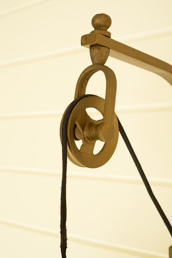 Antique brass pulley wall lamp with pleated brass shade - Bombay Mercantile