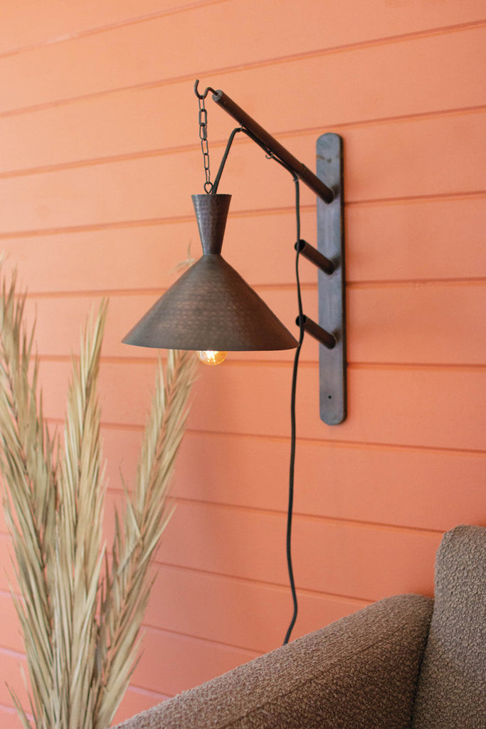 Adjustable wall lamp with hammered metal shade - Bombay Mercantile
