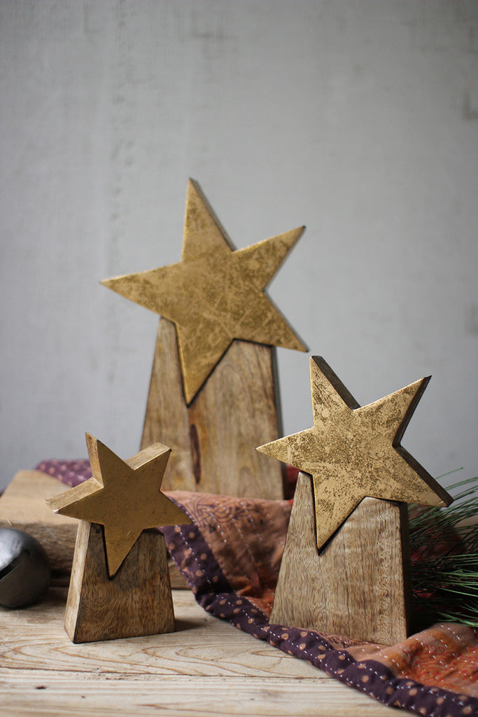 Wooden star on base, set of 3 - The Nifty Decor