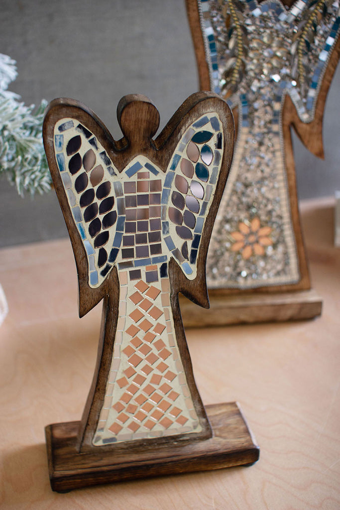 Mosaic beaded wooden angels, set of 2 - The Nifty Decor