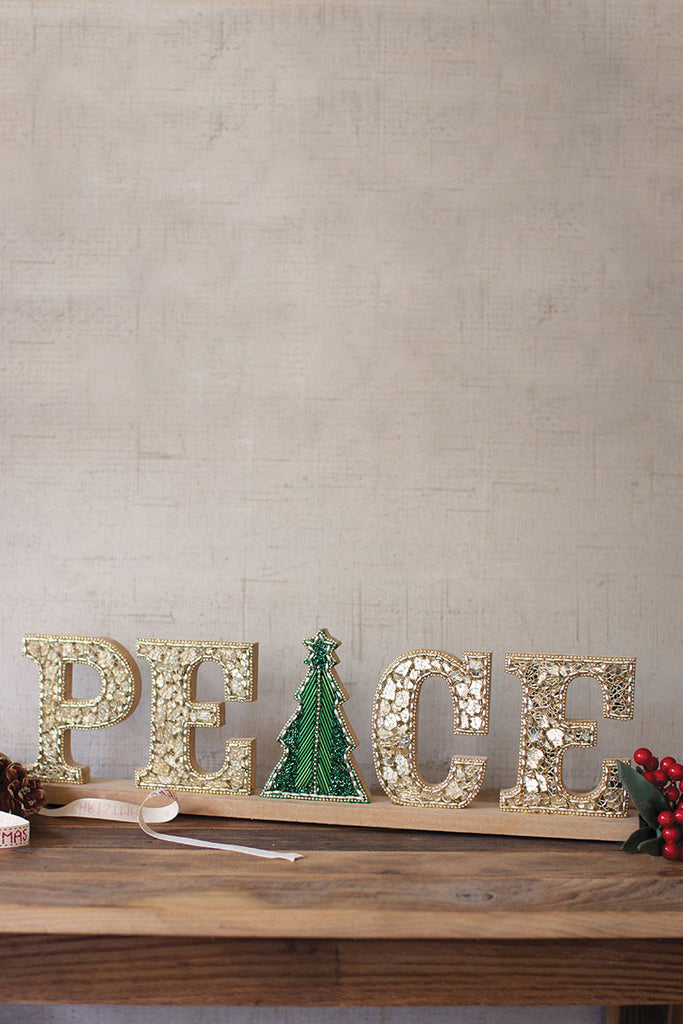 Mosaic beaded wooden peace sign - The Nifty Decor