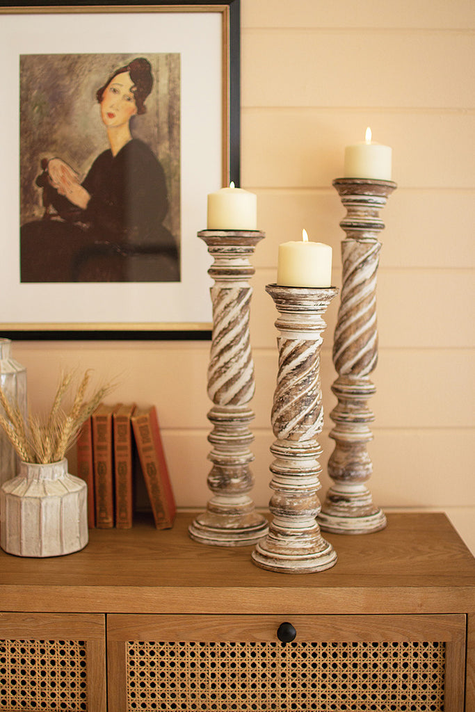 Set of 3 turned wood candle holders - The Nifty Decor