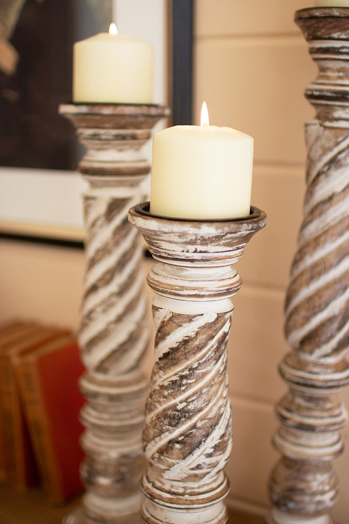 Set of 3 turned wood candle holders - The Nifty Decor