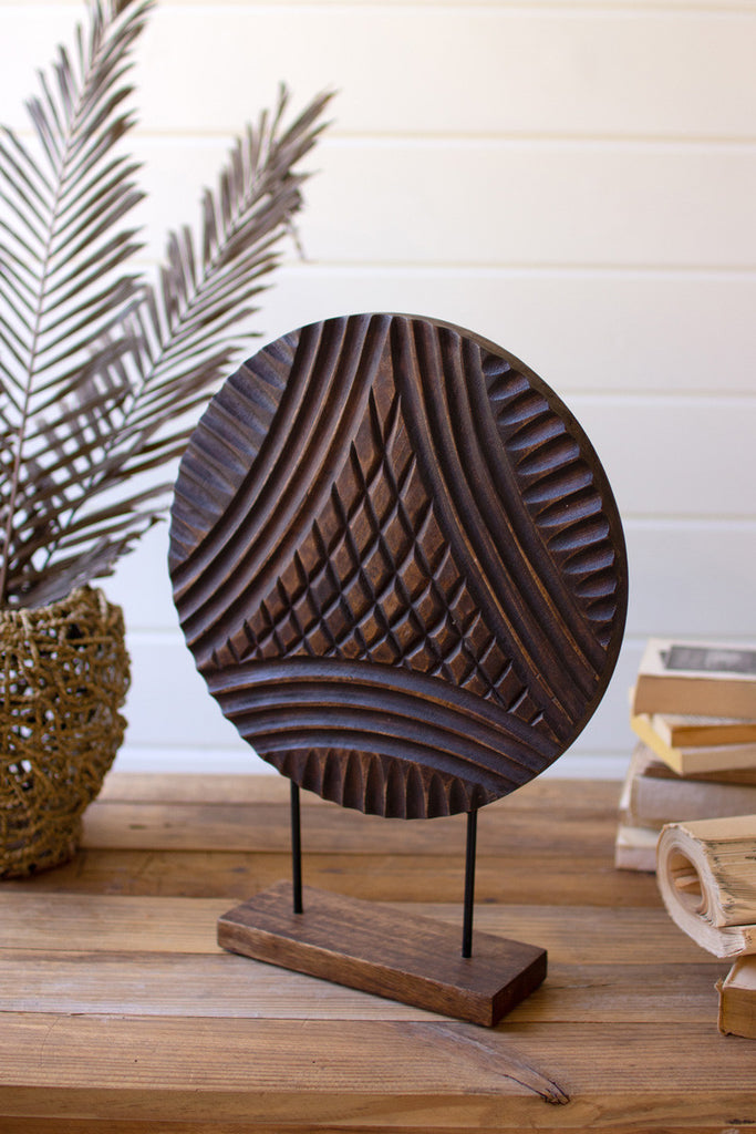 Round wooden disc table top dŽcor - Bombay Mercantile